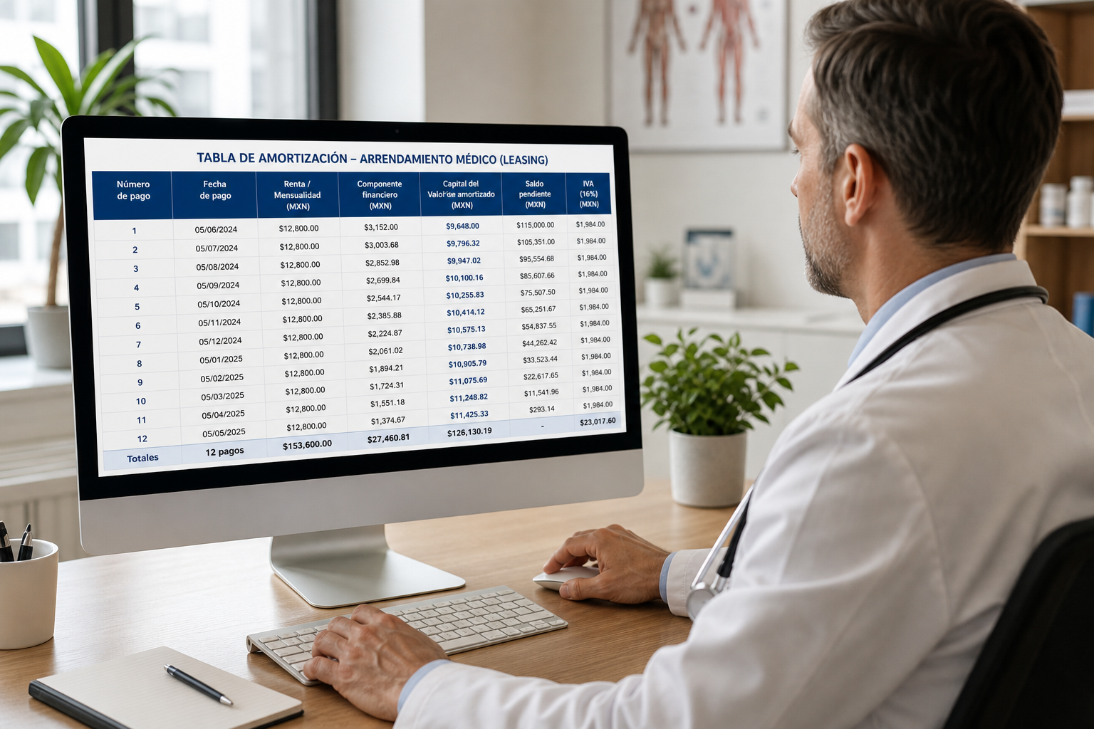 Tabla de amortización del leasing médico: cómo leer tu plan de pagos